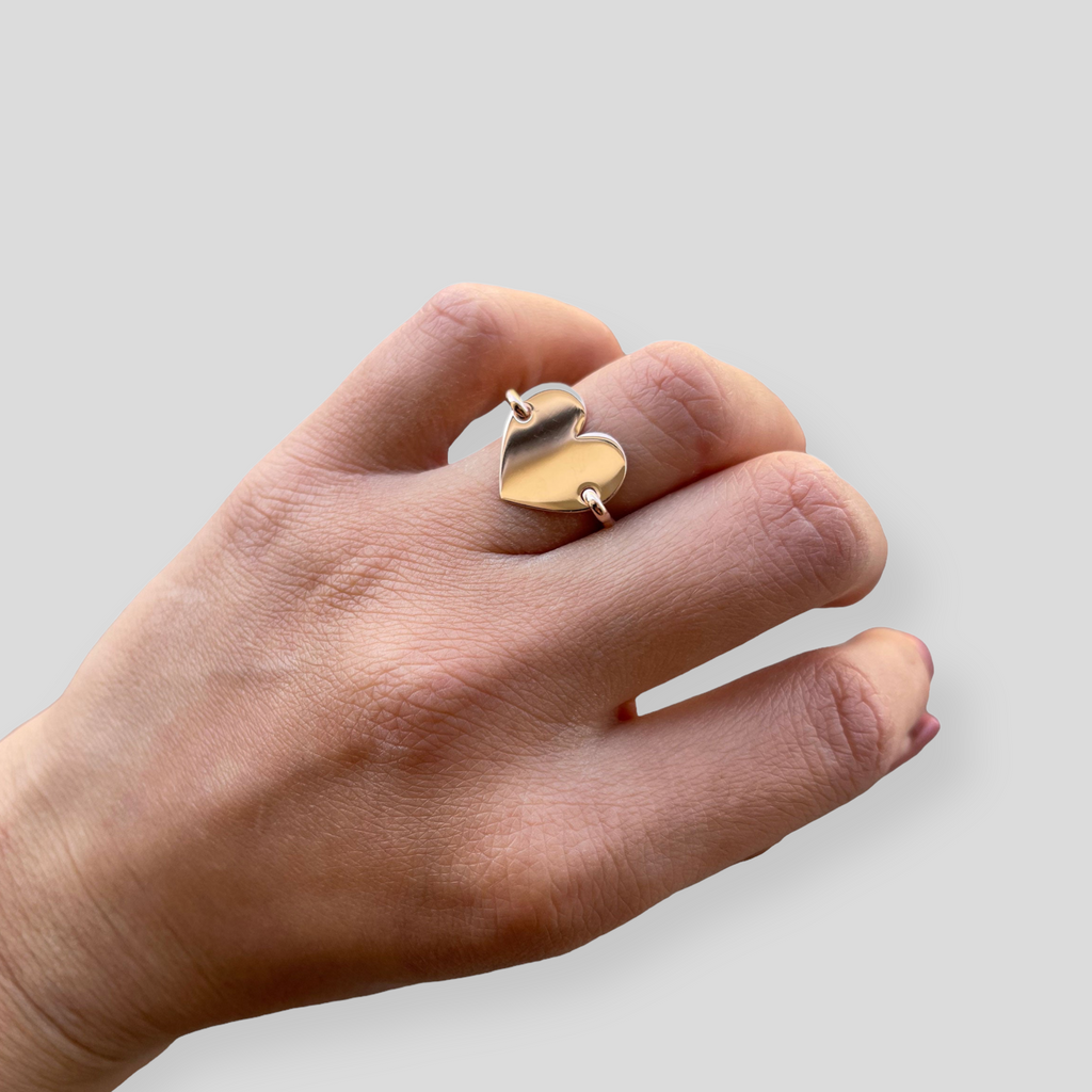 Anello a Cuore Rigido Placcato in Oro Giallo e Oro Rosa - Simbolo d'Amore Eterno con Personalizzazione Unica