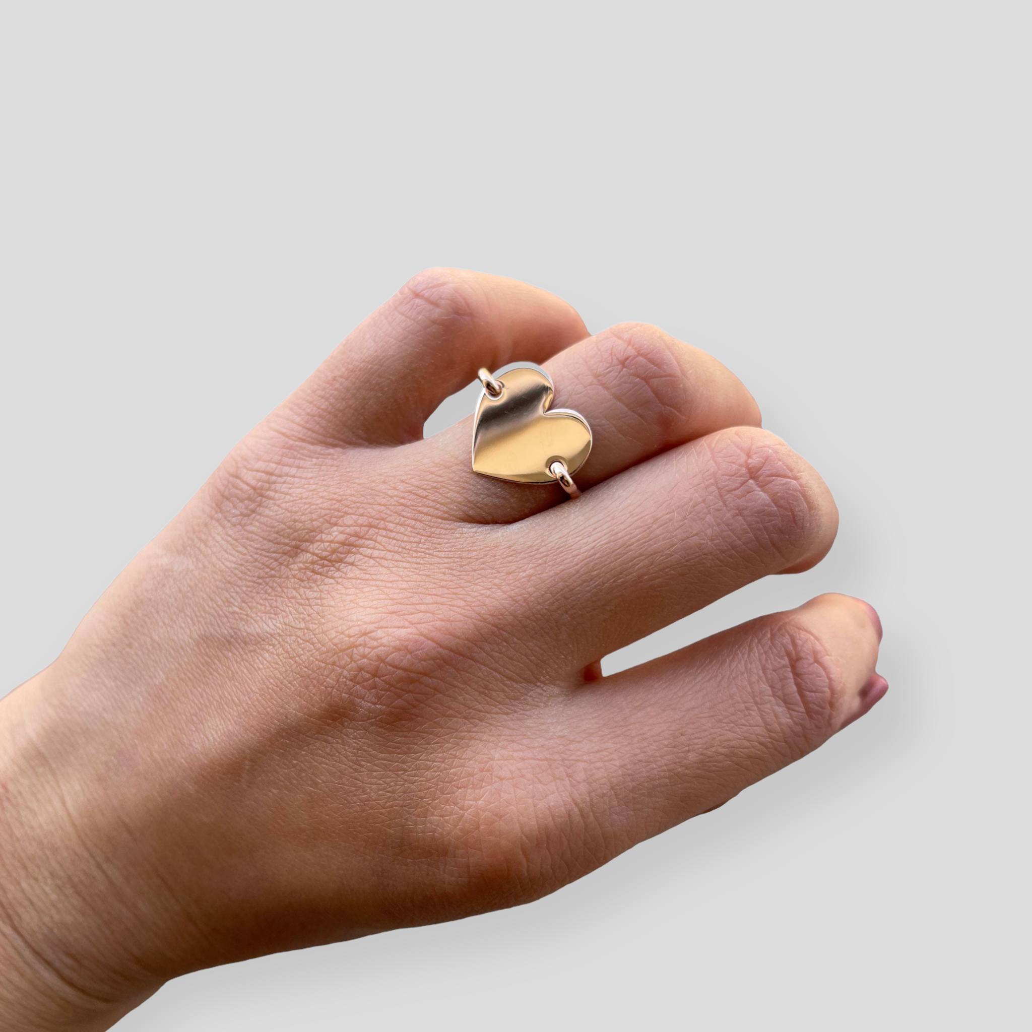 Anello a Cuore Rigido Placcato in Oro Giallo e Oro Rosa - Simbolo d'Amore Eterno con Personalizzazione Unica