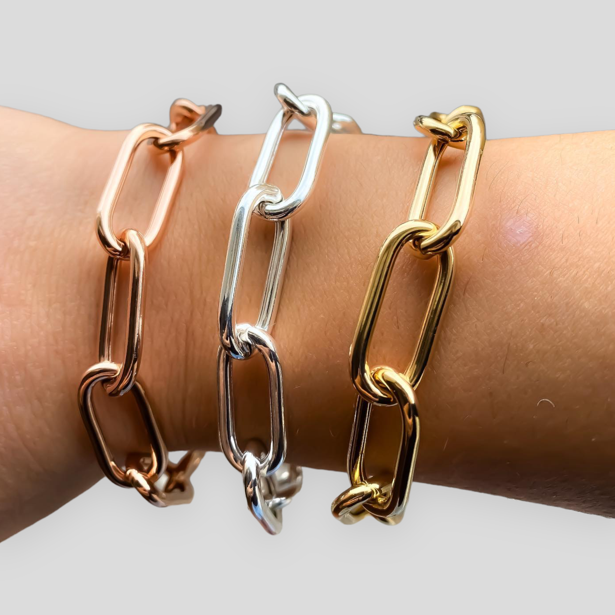 Bracciale Catena Big Rettangolare in Argento 925 - Colori Argento, Oro Giallo e Oro Rosa