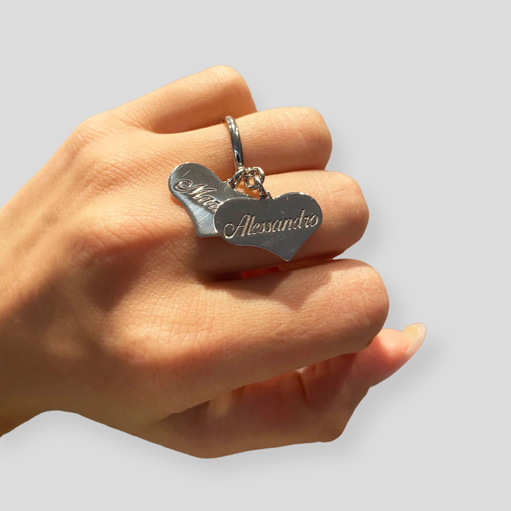 Anello a Cuore Pendente in Argento 925, Oro Giallo e Oro Rosa - Regalo d'amore eterno personalizzato