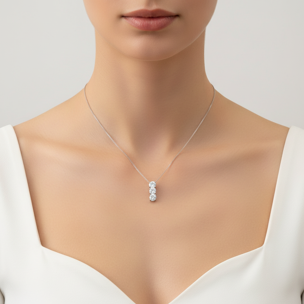 Collana Trilogy con zirconi taglio brillante a punto luce