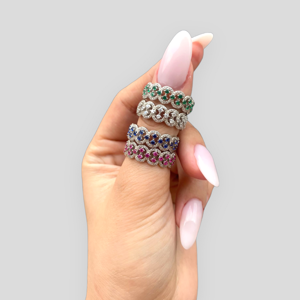 Anello Fascione in Argento 925 con Pavè di Zirconi Colorati e Punti Luce