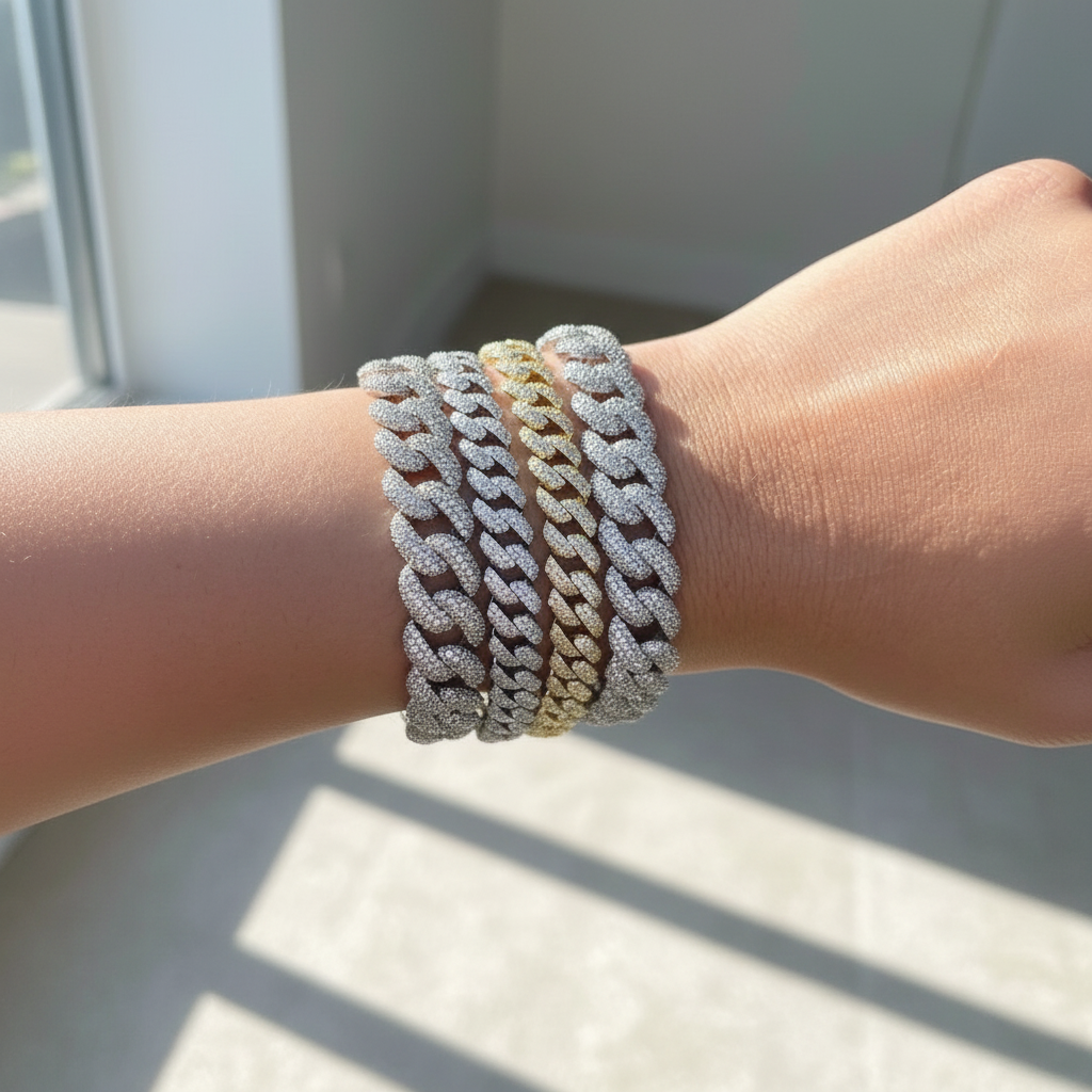 Bracciali groumette in Argento 925 con Zirconi - Disponibile in 3 Colorazioni - Lunghezza 18 cm