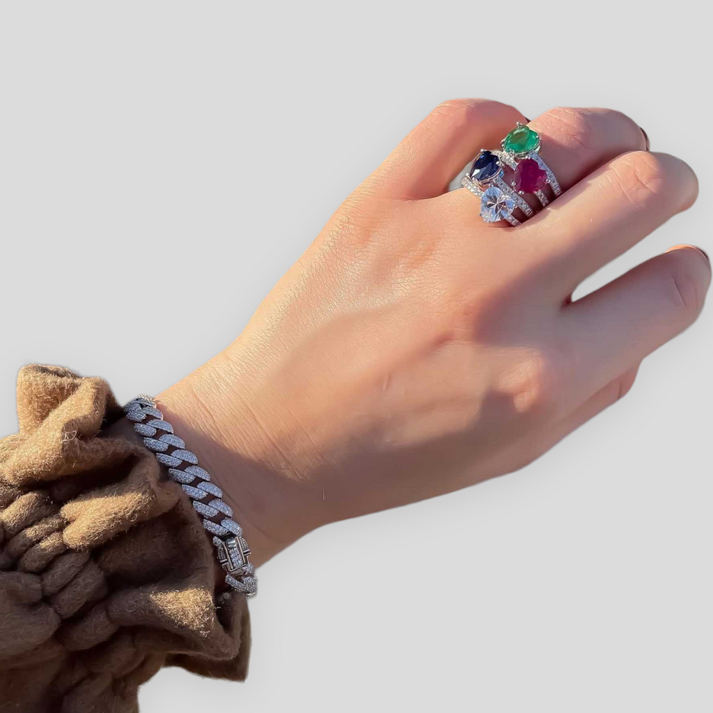 Anello Solitario in Argento 925 con Zircone a Cuore Trasparente/Smeraldo/Zaffiro/Rubino e Fede Zirconata