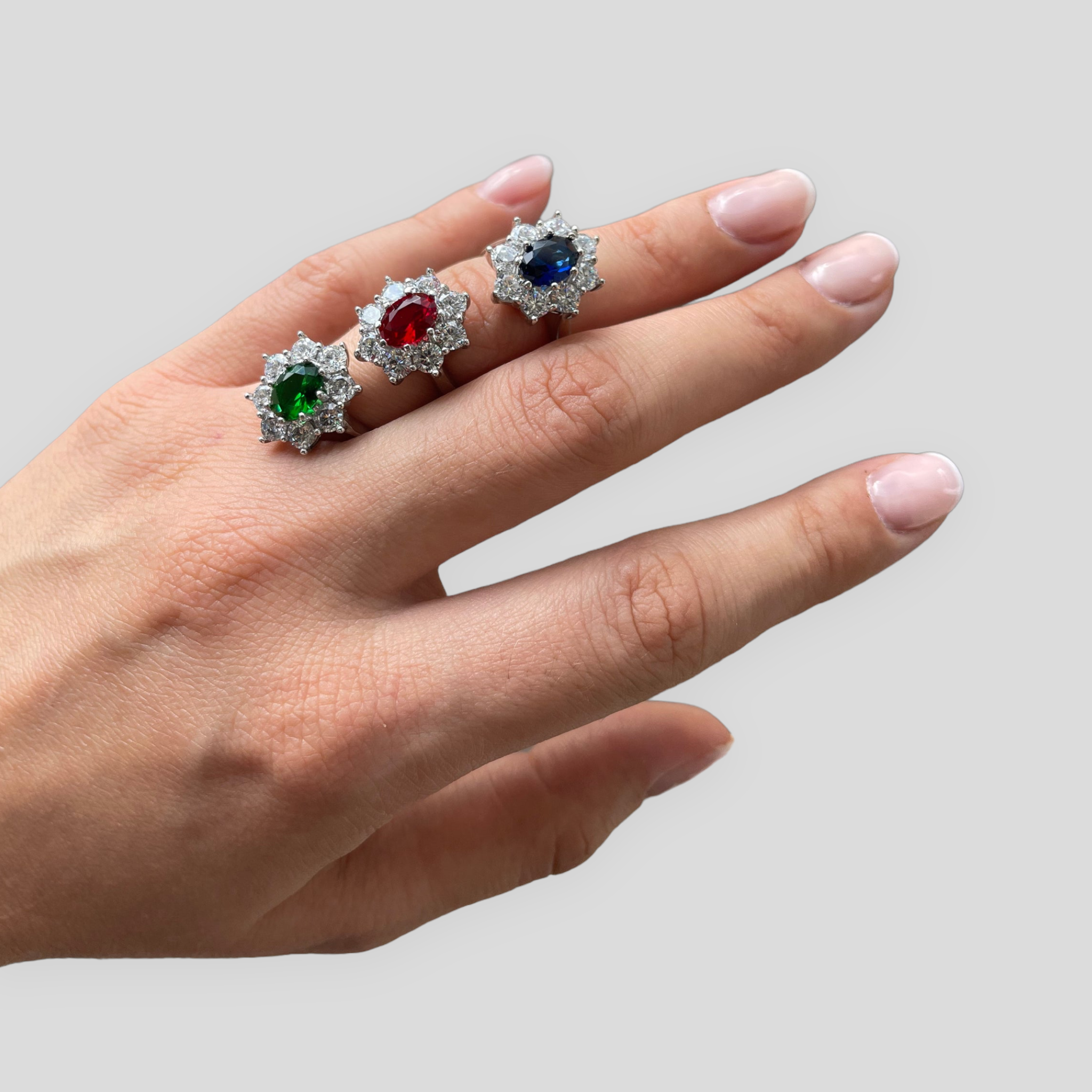 Anello in Argento 925 con Pietra Zaffiro/Smeraldo/Rubino/Acquamarina e Zirconi 6gr.