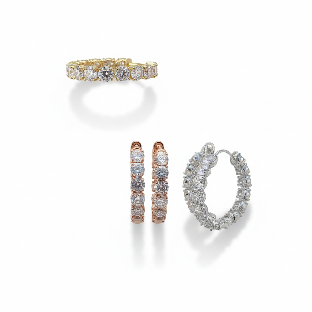 Orecchini a cerchio con zirconi in argento 925 - Rossella Gioielli