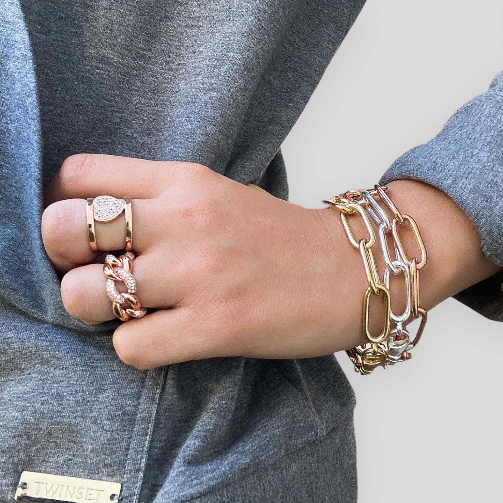 Bracciale Catena Big Rettangolare in Argento 925 - Colori Argento, Oro Giallo e Oro Rosa