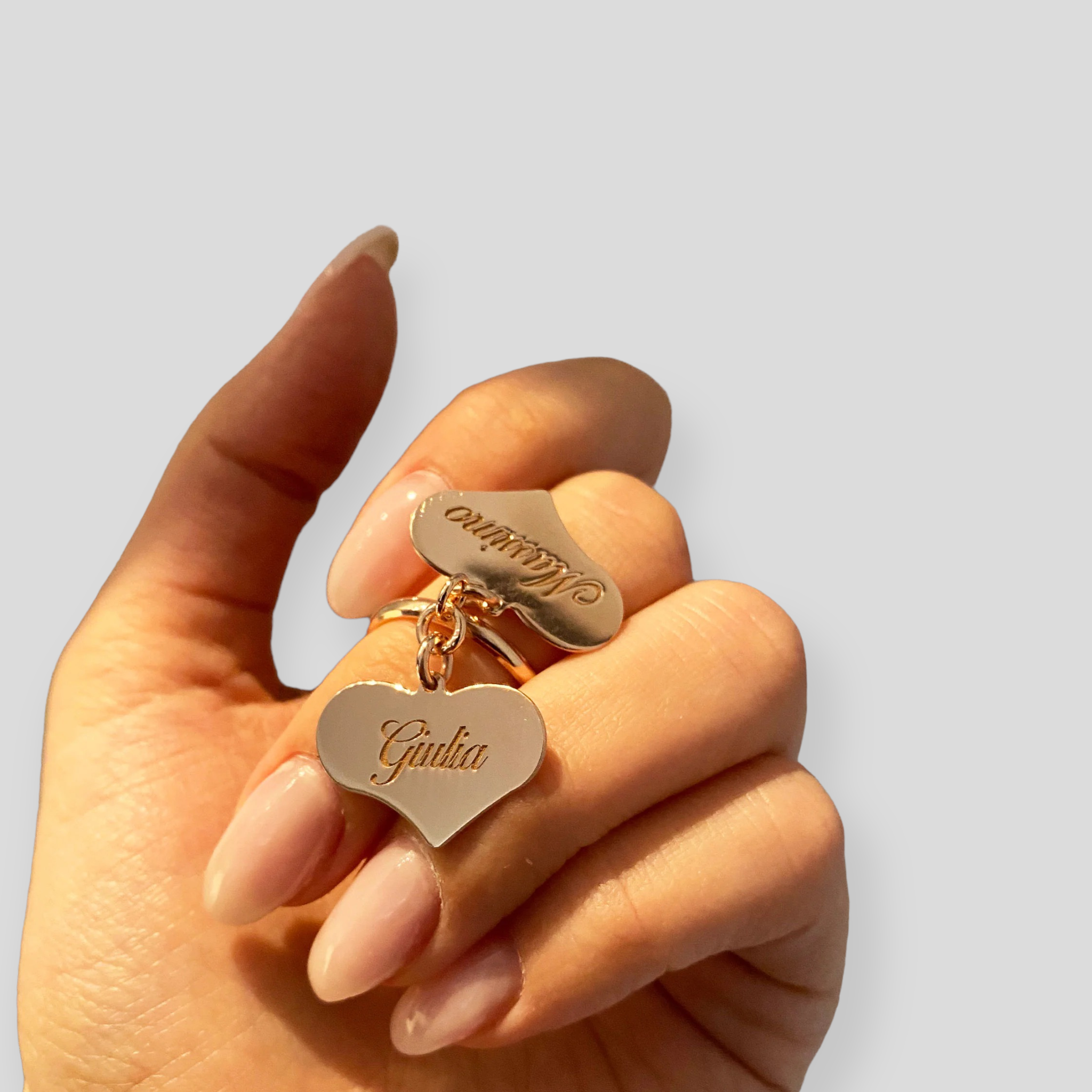 Anello a Cuore Pendente in Argento 925, Oro Giallo e Oro Rosa - Regalo d'amore eterno personalizzato