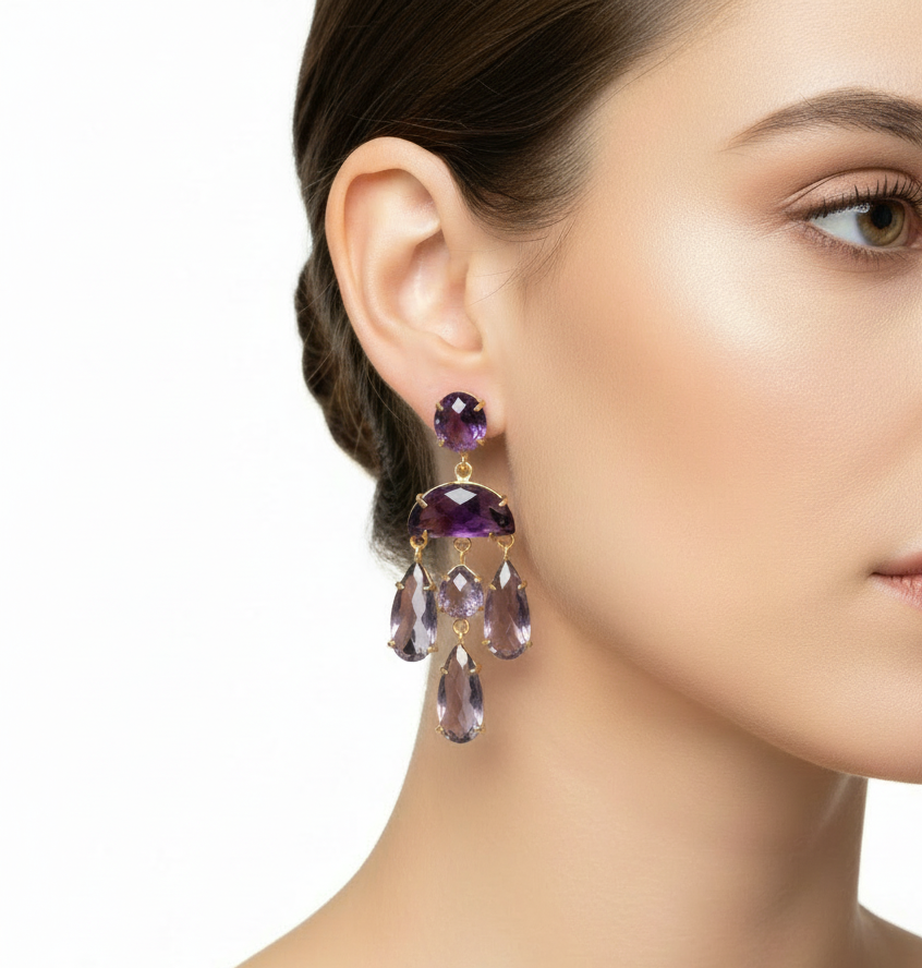 Orecchini Pendenti in Argento 925 placcato Oro Giallo con Pietre Naturali